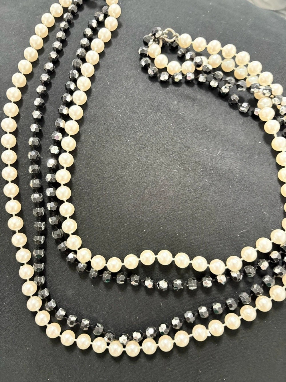 Layered Beaded Necklace in Black & Cream Like New